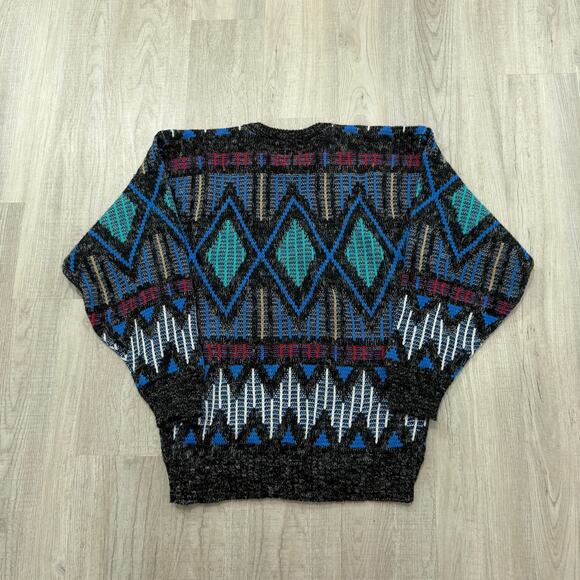 Vintage Scandia Sweater Men's Large Geometric Knit Crewneck 90s USA Biggie Cosby - Picture 6 of 7